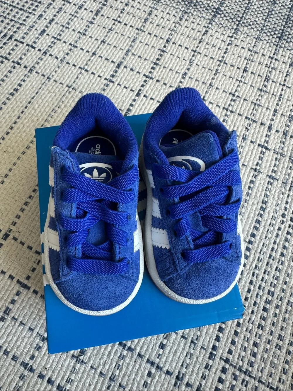 Adidas baby Royal Blue Suede Sneakers with White Stripes
